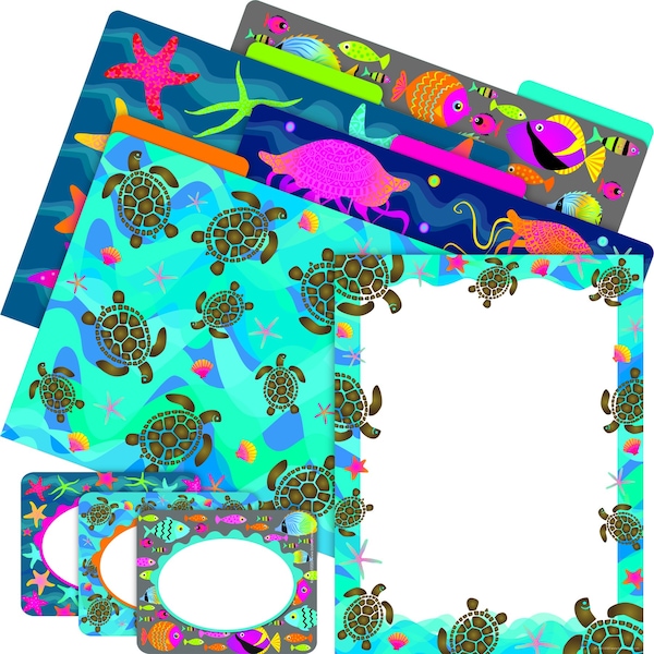 Barker Creek Kai Ola Sea Turtles Get Organized Office Kit, Multi-Design Set, 107/Set 126 - main